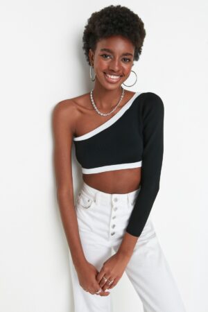 Trendyol Black Crop One-Shoulder Knitwear Blouse Trendyol Black Crop One-Shoulder Knitwear Blouse