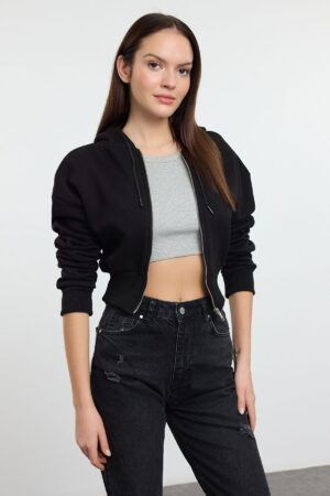 Trendyol Black Crop Oversize Knitted Sweatshirt Trendyol Black Crop Oversize Knitted Sweatshirt