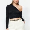 Trendyol Black Crop Shiny Silvery Knitted Bustier