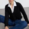 Trendyol Black Crop Tie Detail Knitwear Cardigan