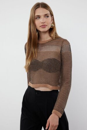 Trendyol Black Crop Transparent Transitional Glittery Knitwear Sweater