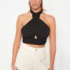 Trendyol Black Crop Woven Cut Out/Window Blouse