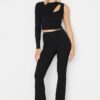 Trendyol Black Cut Out Detailed Single Sleeve Ribbed Flexible Knit Top-Upper Set