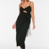 Trendyol Black Cut-Out részletes Tasseled Beach ruha