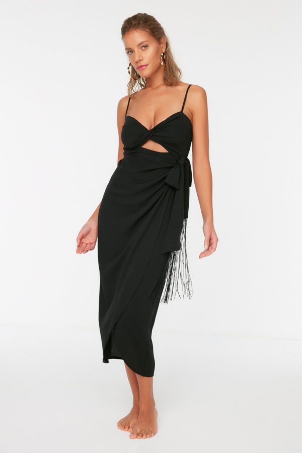 Trendyol Black Cut-Out részletes Tasseled Beach ruha