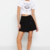 Trendyol Black Denim Shorts Skirt with Pockets and Buttons