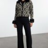 Trendyol Black Detachable Faux Für Glittery Knitted Cardigan