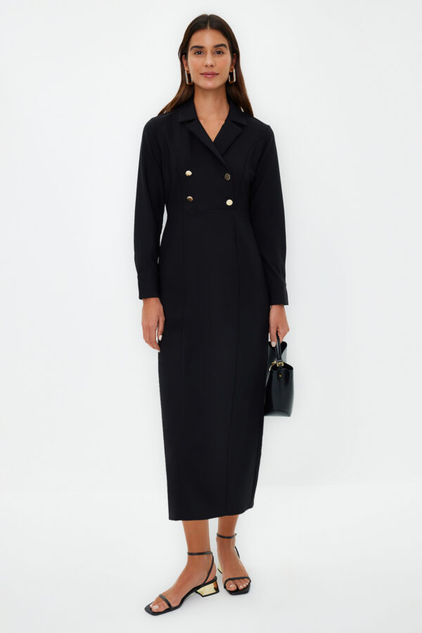 Trendyol Black Double Breasted Collar Button Detailed Woven Dress