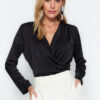 Trendyol Black Double Breasted Satin Woven Blouse
