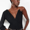 Trendyol Black Double Breasted Shiny Stone Knitted Body