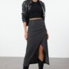 Trendyol Black Double Breasted Textured Gathered/Draped Detailed Midi Skirt