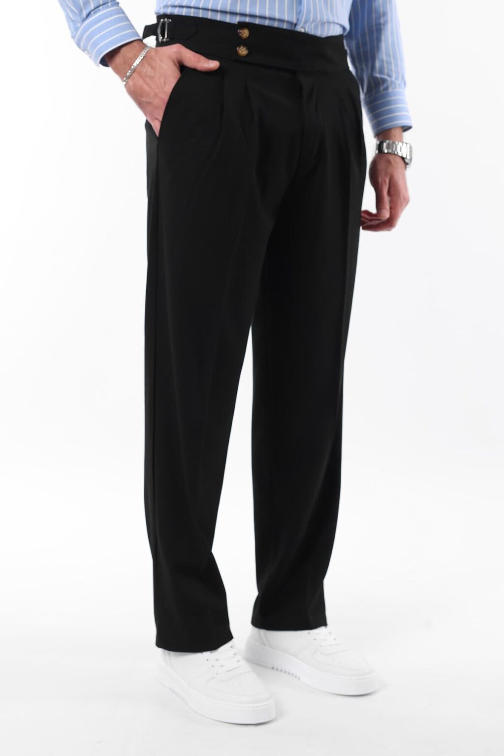 Trendyol Black Double Button Closure Italian Pleated Detailed Woven Fabric Trousers