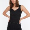 Trendyol Black Drape Detail Fitted/Situated Strap Elastic Snaps Knitted Bodysuit