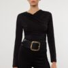Trendyol Black Drape Detailed Fitted Long Sleeve Stretchy Knitted Blouse
