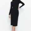Trendyol Black Draped Detail High Neck A-Line Stretch Midi kötött ruha
