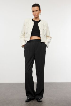 Trendyol Black Elastic Waist Wide Leg/Wide Leg High Waist Woven Fabric Trousers
