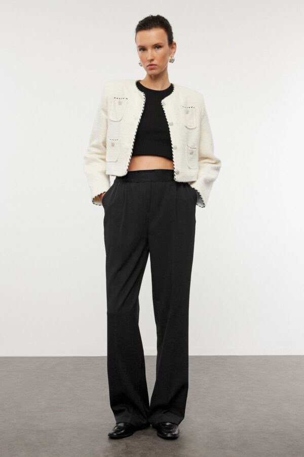 Trendyol Black Elastic Waist Wide Leg/Wide Leg High Waist Woven Fabric Trousers