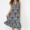 Trendyol Black Ethnic Maxi Polo Collar Patterned Maxi Knitted Dress