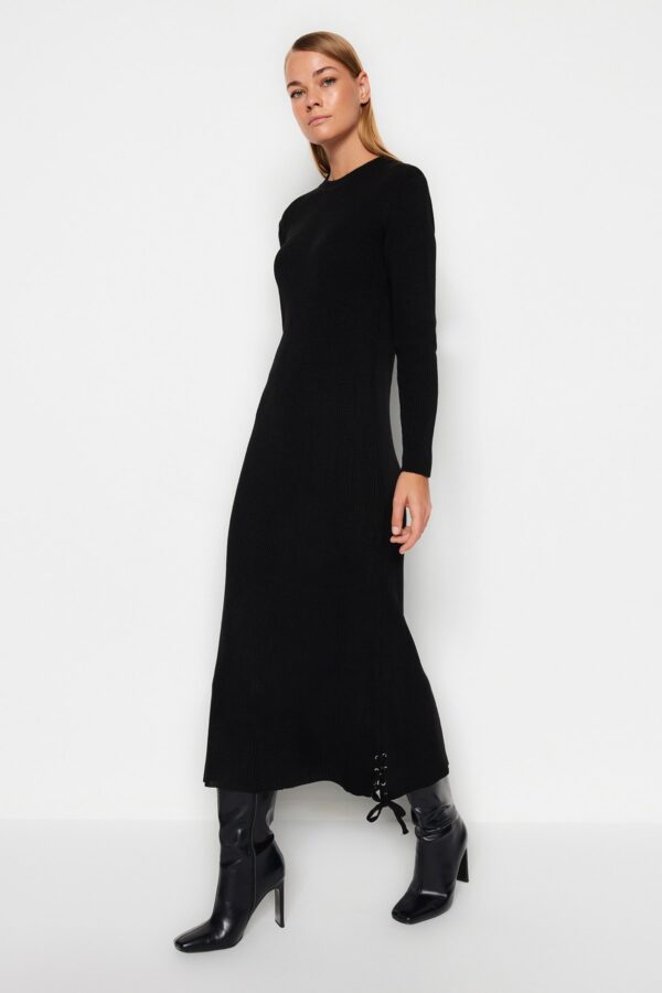 Trendyol Black Eyelet részletes kötöttáru ruha