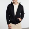 Trendyol Black FL Men's Regular Hooded Plain Knitwear Cardigan
