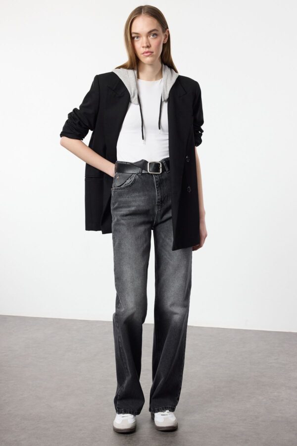 Trendyol Black Faded Effect Vintage High Waist Wide Leg Jeans