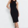 Trendyol Black Fenntarthatóbb szabású Halter Neck bordázott mini kötött ruha