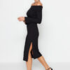 Trendyol Black Fit Carmen gallér bordázott puha texturált midi sztreccs kötött ruha