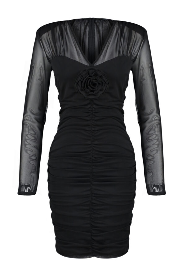 Trendyol Black Fit Rose részletesen kidolgozott tüll elegáns estélyi ruha