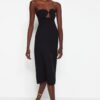 Trendyol Black Fit Window/Cut szőtt részletes