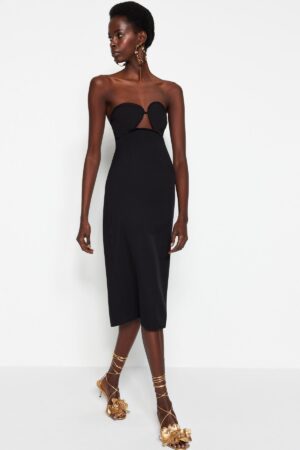 Trendyol Black Fit Window/Cut szőtt részletes