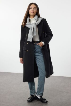 Trendyol Black Fitted Belted Coat