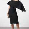 Trendyol Black Fitted Cape Detailed Woven Elegant Evening Dress
