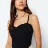 Trendyol Black Fitted Crop Adjustable Strappy Crepe Knit Bustier