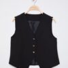 Trendyol Black Fitted Crop Heart Buttoned Woven Vest