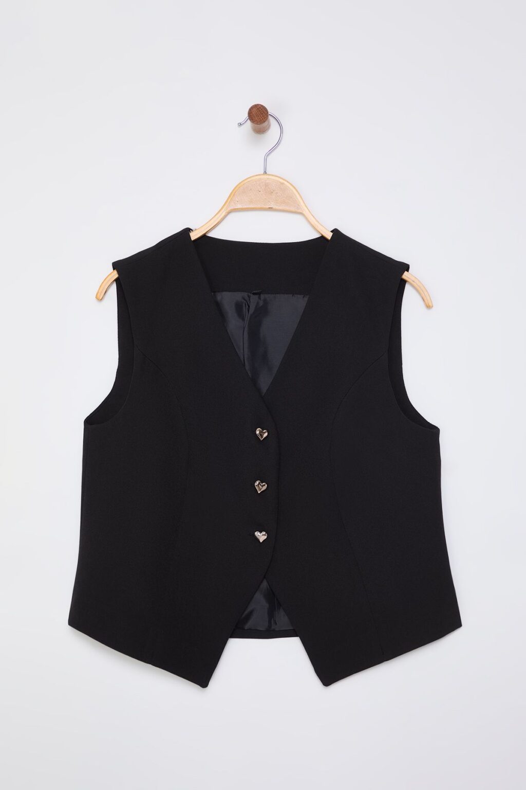 Trendyol Black Fitted Crop Heart Buttoned Woven Vest