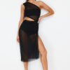 Trendyol Black Fitted Maxi Knitted Cut Out/Window Mesh One-Shoulder Beach Dress