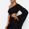 Trendyol Black Fitted Mini Woven Cut Out/Window One-Shoulder Beach Dress