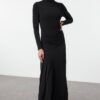 Trendyol Black Fitted Stand Collar Long Sleeve Flexible Maxi Knit Dress