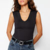 Trendyol Black Fitted Zero Sleeve V-Neck Flexible Snap Fastener Knitted Body