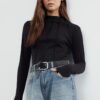 Trendyol Black Fitted Zippered Crew Neck Piping Detailed Ribbed Flexible Knitted Blouse