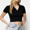 Trendyol Black Fitted/Situated Crop Polo Neck Ribbed Stretch Knitted Blouse
