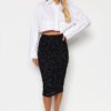 Trendyol Black Flock Printed Tulle Lined Pencil Midi High Waist Flexible Knitted Skirt