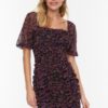 Trendyol Black Floral Body Wrap Drapéria részlet Sifonnal bélelt mini szőtt ruha