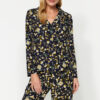 Trendyol Black Floral Pattern Viscose Shirt-Pants Woven Pajamas Set