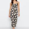 Trendyol Black Floral Pattern inges A-Line Midi Sweetheart nyakpántok