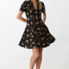 Trendyol Black Floral Patterned Mini Woven Shirt Dress