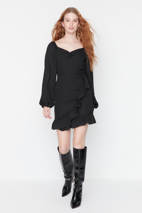 Trendyol Black Flounce szőtt ruha