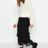 Trendyol Black Flounced Chiffon Fabric Midi Length Woven Skirt