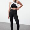 Trendyol Black Full Length Knitted Sports Leggings with Wide Waist Elastic and Reflective Detail
