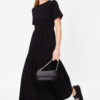 Trendyol Black Gathered Short Sleeve Knitted Maxi Dress